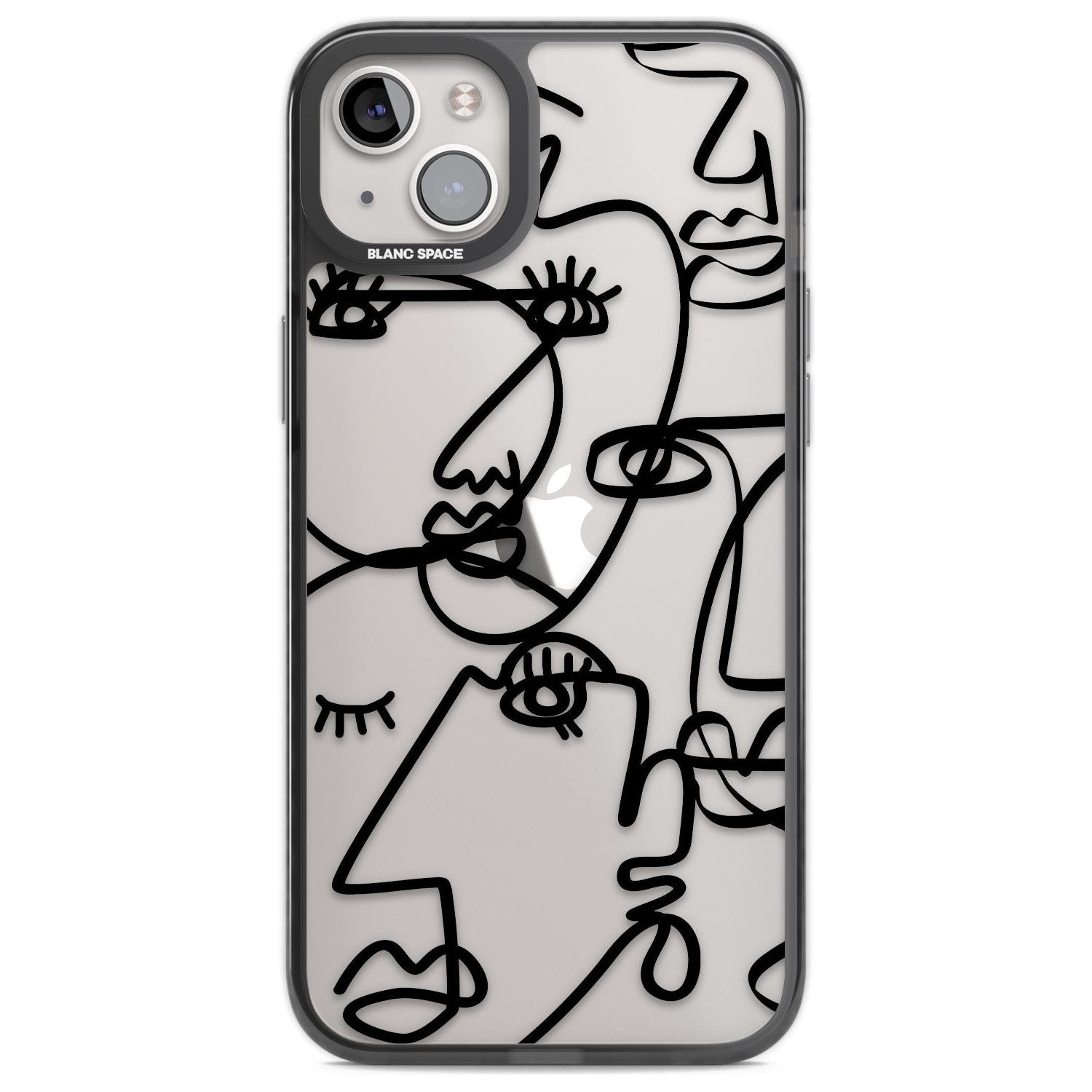 Abstract Continuous Line Faces Black on Clear Phone Case iPhone 14 Plus / Black Impact Case Blanc Space
