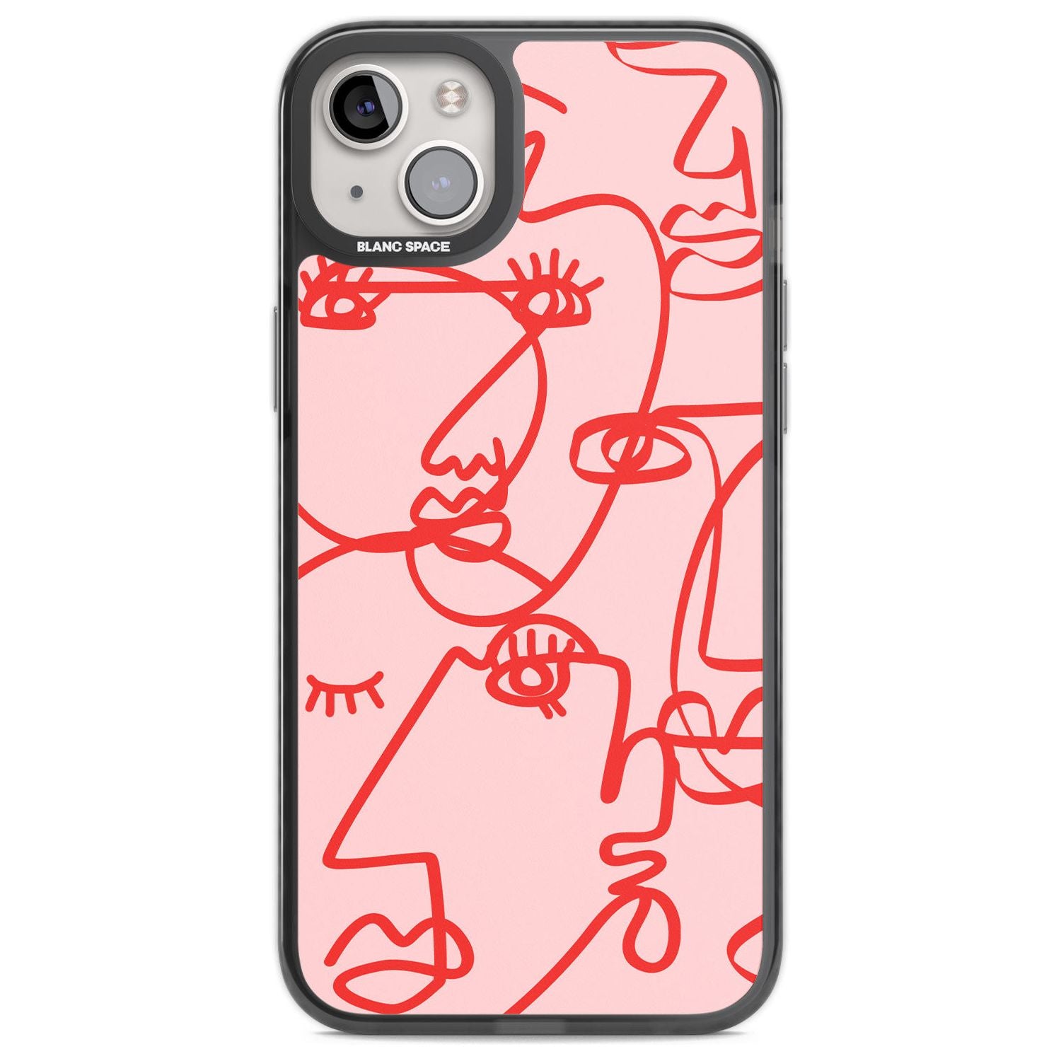 Abstract Continuous Line Faces Red on Pink Phone Case iPhone 14 Plus / Black Impact Case Blanc Space