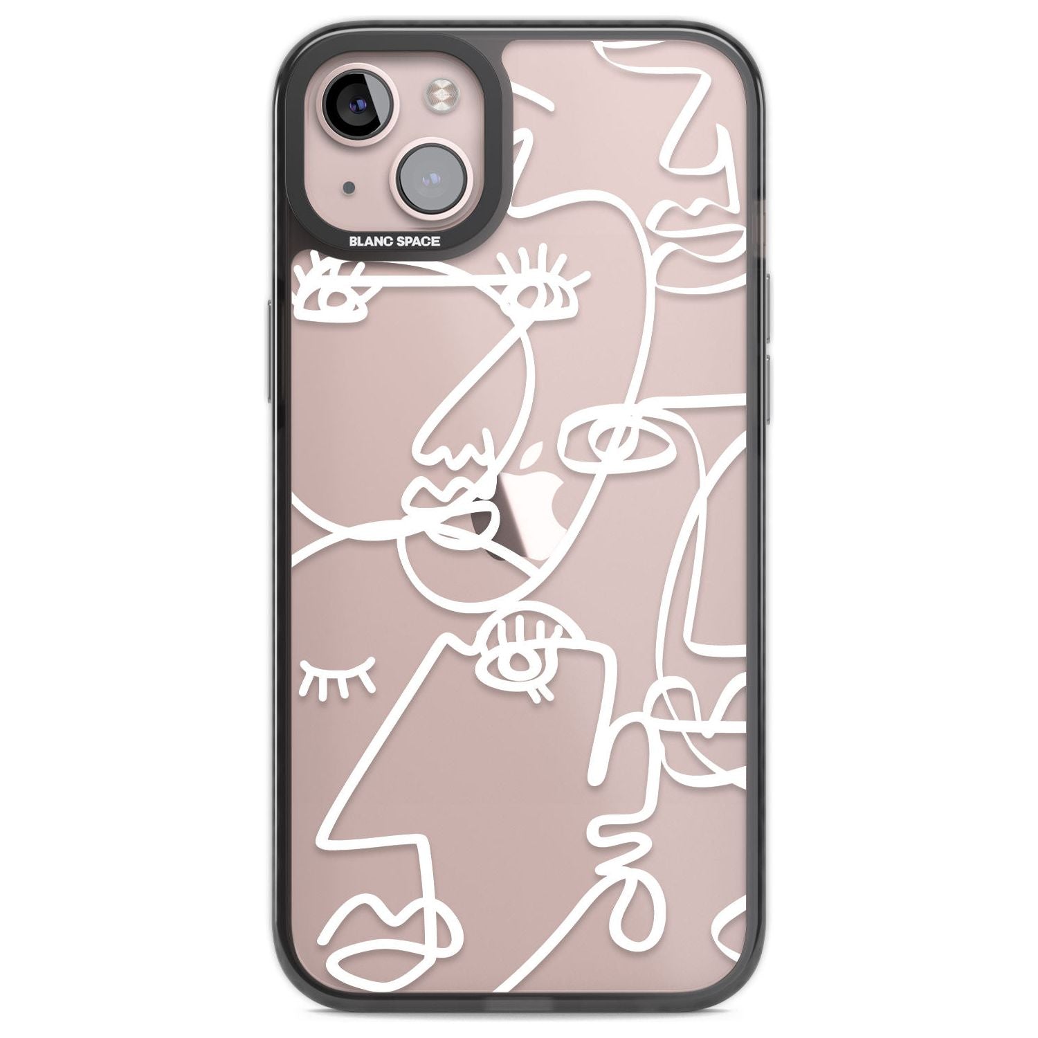Abstract Continuous Line Faces White on Clear Phone Case iPhone 14 Plus / Black Impact Case Blanc Space