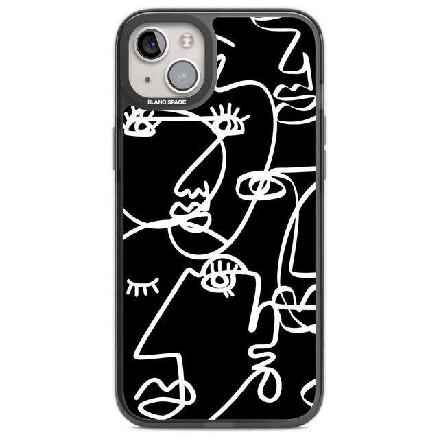 Abstract Continuous Line Faces White on Black Phone Case iPhone 14 Plus / Black Impact Case Blanc Space