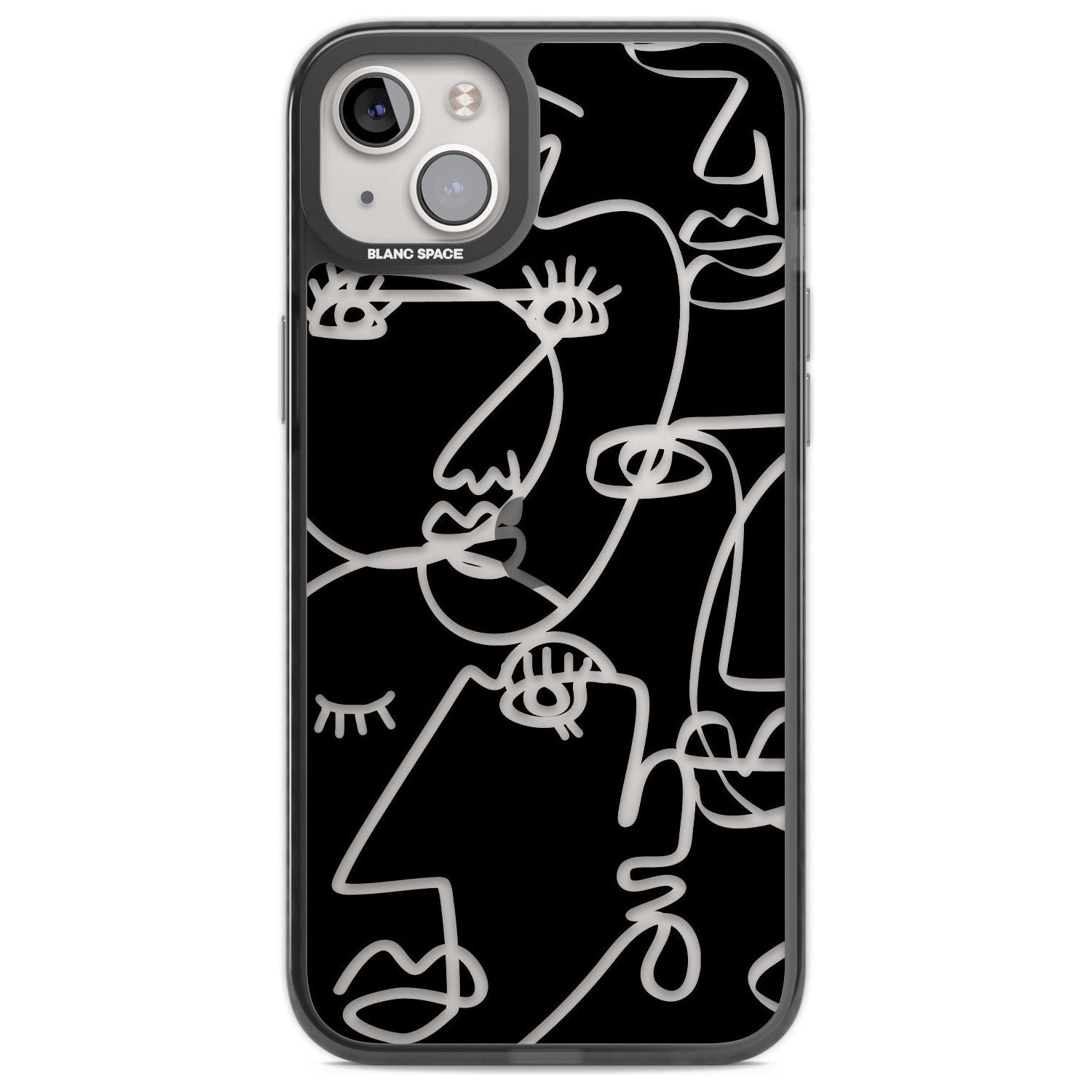 Abstract Continuous Line Faces Clear on Black Phone Case iPhone 14 Plus / Black Impact Case Blanc Space