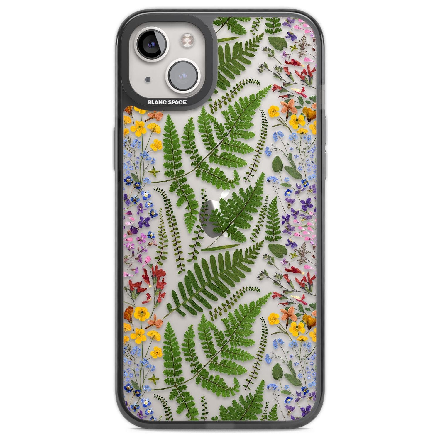 Busy Floral and Fern Design Phone Case iPhone 14 Plus / Black Impact Case Blanc Space