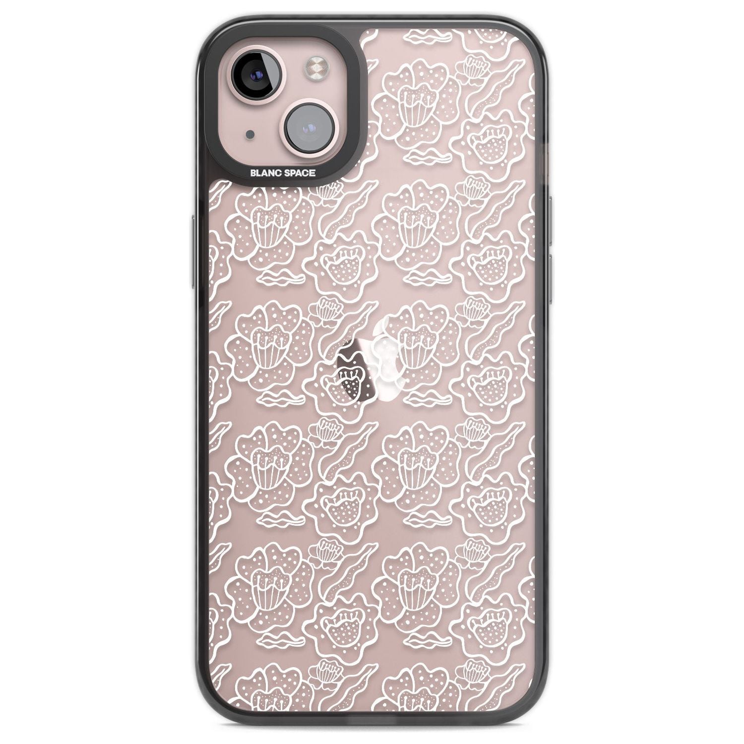 Funky Floral Patterns White on Clear Phone Case iPhone 14 Plus / Black Impact Case Blanc Space
