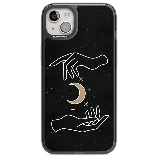 Hands Surrounding Moon Phone Case iPhone 14 Plus / Black Impact Case Blanc Space