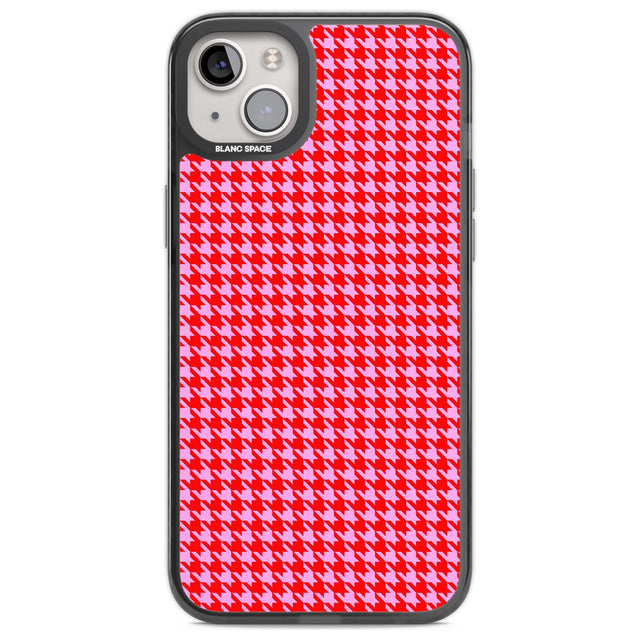 Neon Pink & Red Houndstooth Pattern Phone Case iPhone 14 Plus / Black Impact Case Blanc Space