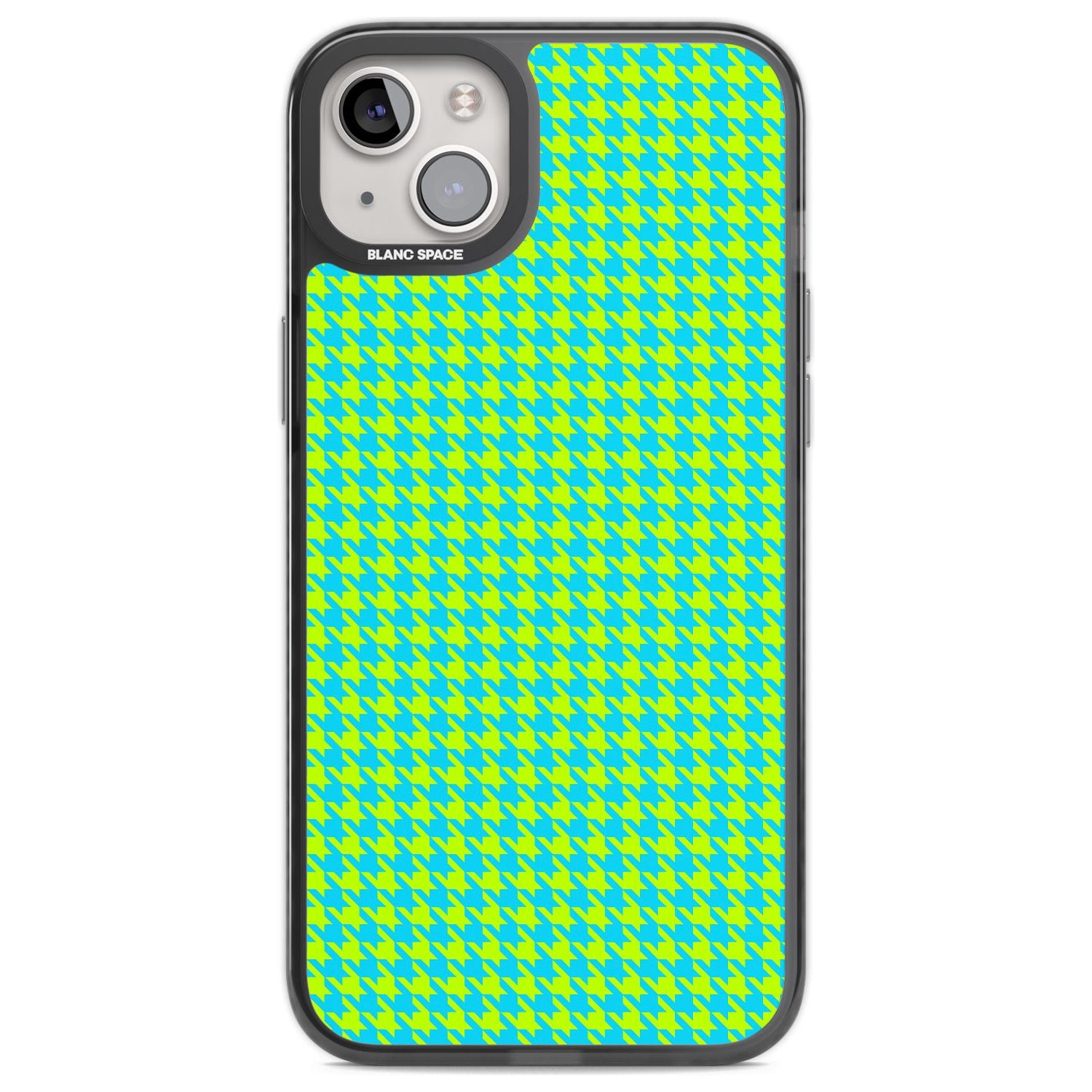 Neon Lime & Turquoise Houndstooth Pattern Phone Case iPhone 14 Plus / Black Impact Case Blanc Space