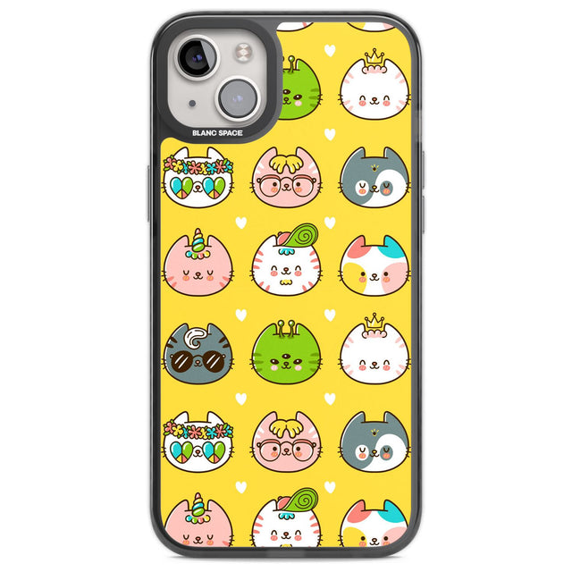 Mythical Cats Kawaii Pattern Phone Case iPhone 14 Plus / Black Impact Case Blanc Space