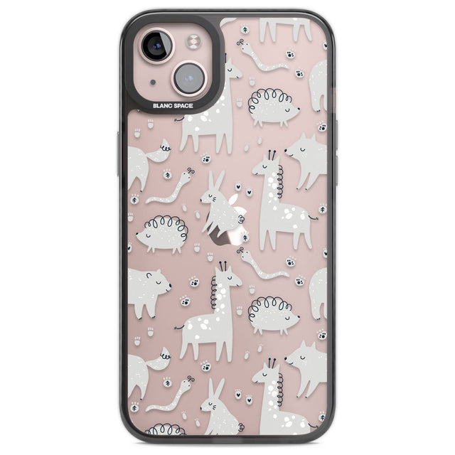 Adorable Mixed Animals Pattern (Clear) Phone Case iPhone 14 Plus / Black Impact Case Blanc Space