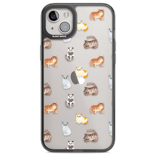 Cute Cat Pattern - Clear Phone Case iPhone 14 Plus / Black Impact Case Blanc Space