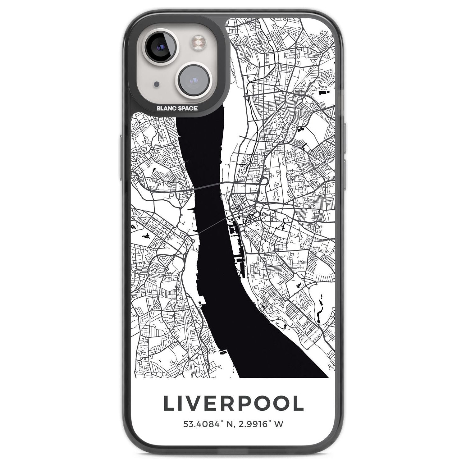 Map of Liverpool, England Phone Case iPhone 14 Plus / Black Impact Case Blanc Space