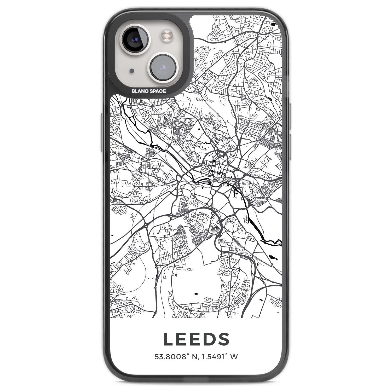 Map of Leeds, England Phone Case iPhone 14 Plus / Black Impact Case Blanc Space