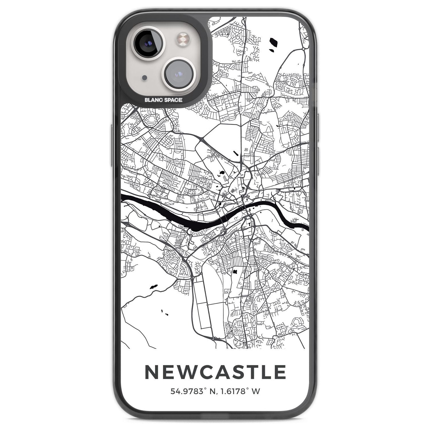 Map of Newcastle, England Phone Case iPhone 14 Plus / Black Impact Case Blanc Space