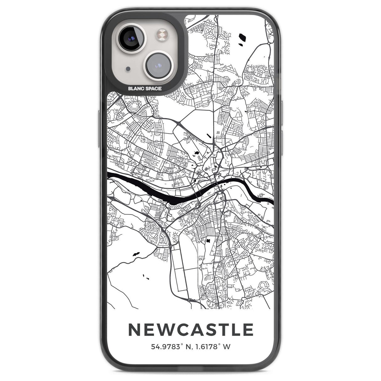Map of Newcastle, England Phone Case iPhone 14 Plus / Black Impact Case Blanc Space
