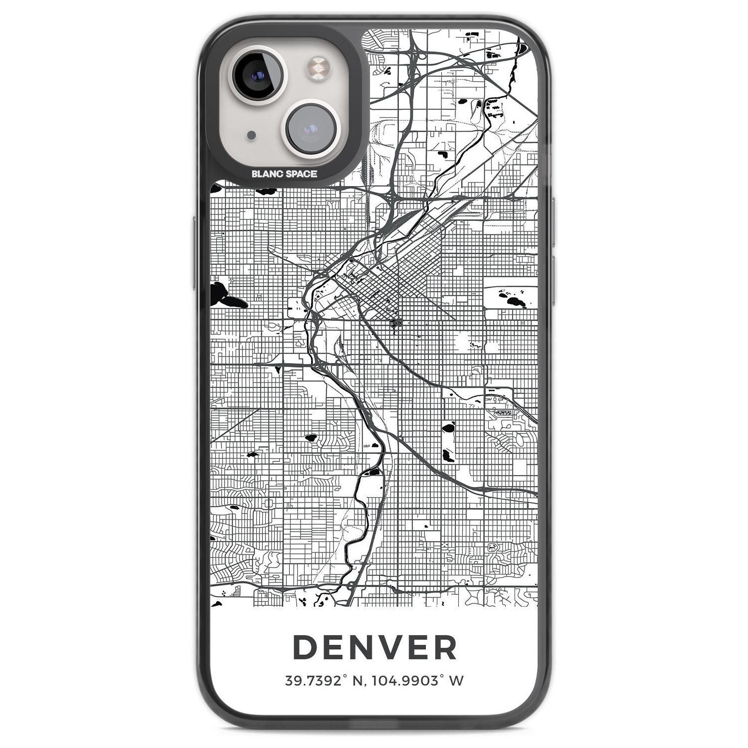 Map of Denver, Colorado Phone Case iPhone 14 Plus / Black Impact Case Blanc Space