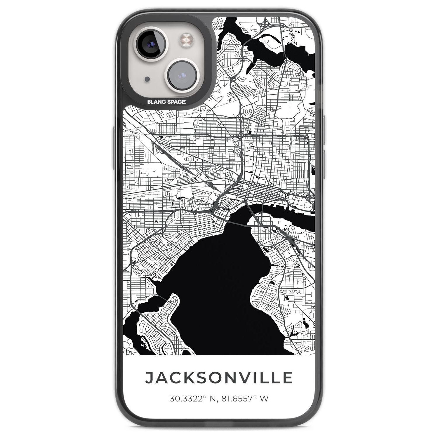Map of Jacksonville, Florida Phone Case iPhone 14 Plus / Black Impact Case Blanc Space