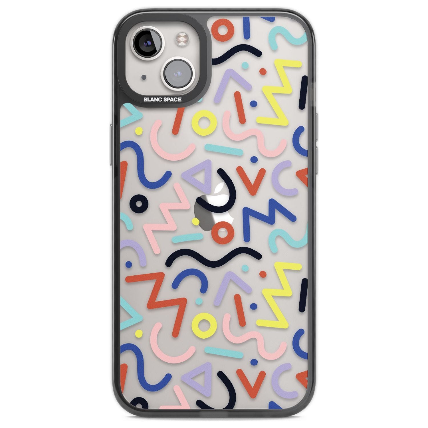 Colourful Squiggles Memphis Retro Pattern Design Phone Case iPhone 14 Plus / Black Impact Case Blanc Space