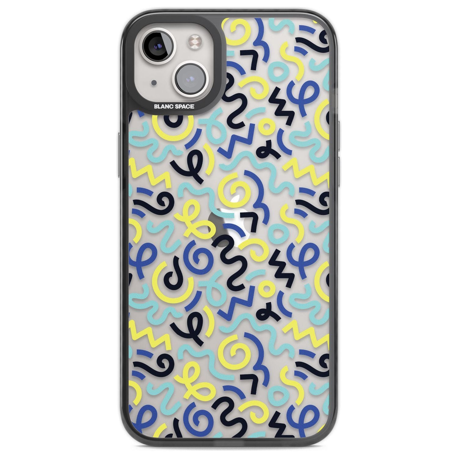 Blue & Yellow Shapes Memphis Retro Pattern Design Phone Case iPhone 14 Plus / Black Impact Case Blanc Space