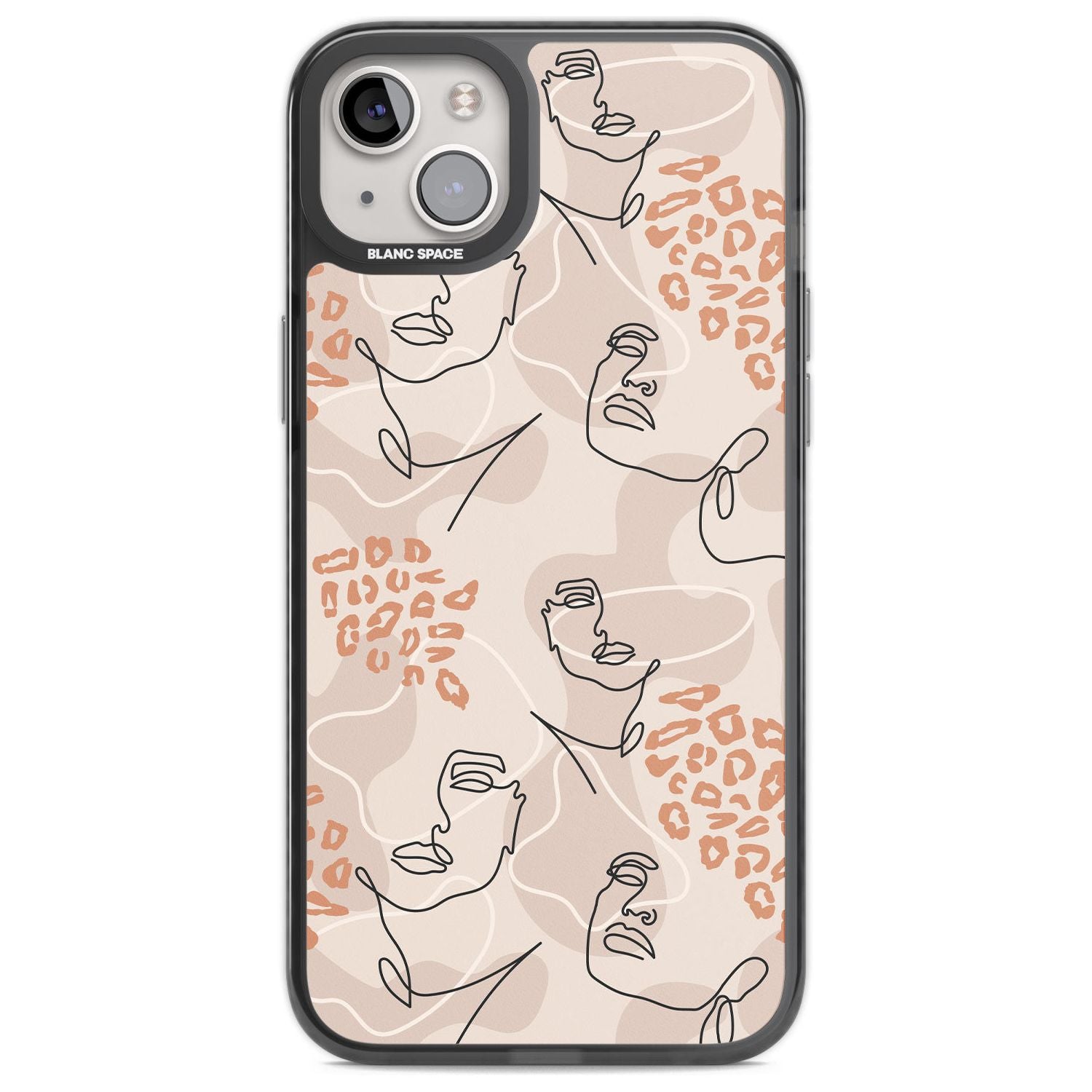 Leopard Print Stylish Abstract Faces Phone Case iPhone 14 Plus / Black Impact Case Blanc Space