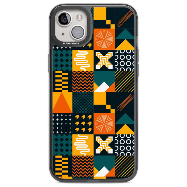 Funky Geometric Patterns: Orange & Dark Green Phone Case iPhone 14 Plus / Black Impact Case Blanc Space