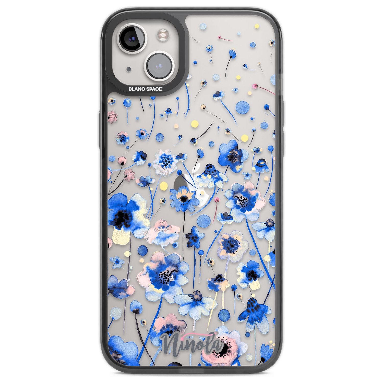 Ink Flowers Blue Phone Case iPhone 14 Plus / Black Impact Case Blanc Space