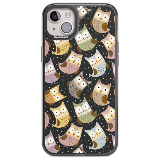 Cute Owl Pattern Phone Case iPhone 14 Plus / Black Impact Case Blanc Space