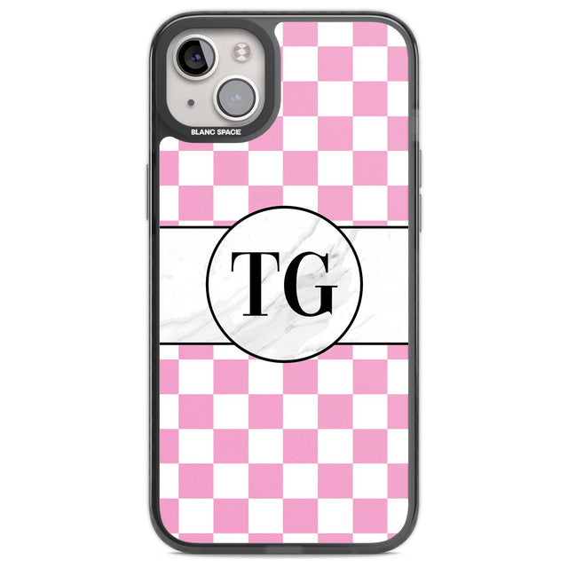 Personalised Monogrammed Pink Check Phone Case iPhone 14 Plus / Black Impact Case Blanc Space