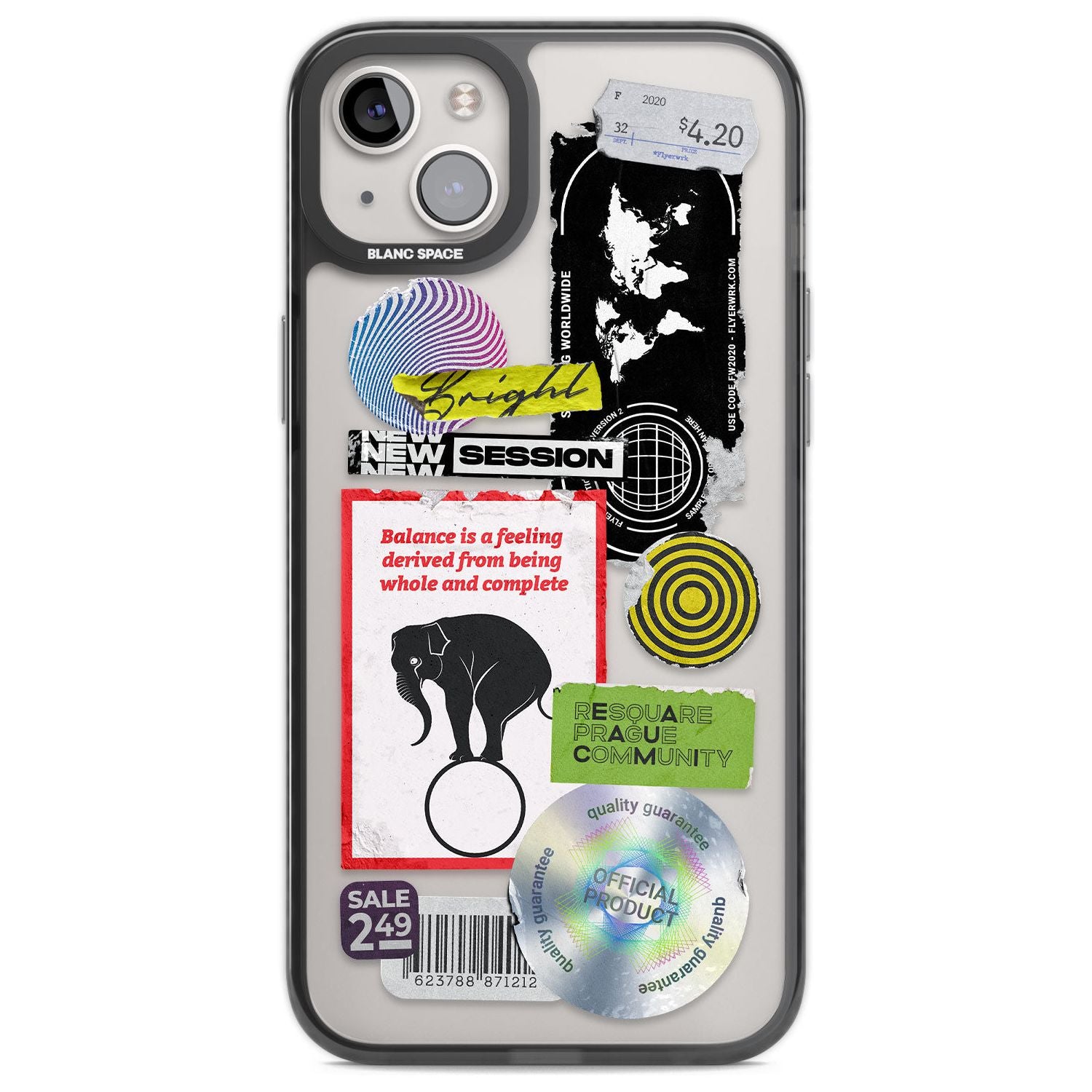 Peeled Sticker Mix Phone Case iPhone 14 Plus / Black Impact Case Blanc Space