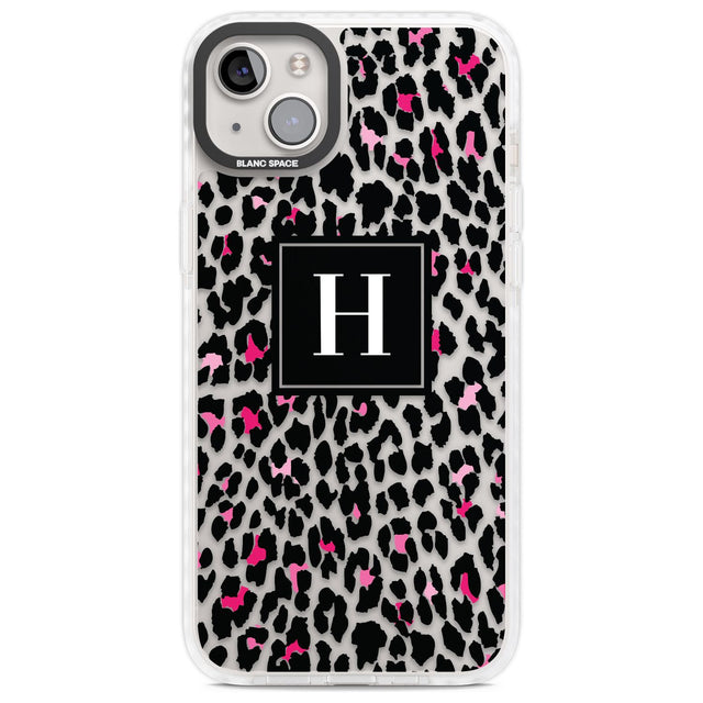 Personalised Pink Monogram Leopard Spots Custom Phone Case iPhone 14 Plus / Impact Case Blanc Space