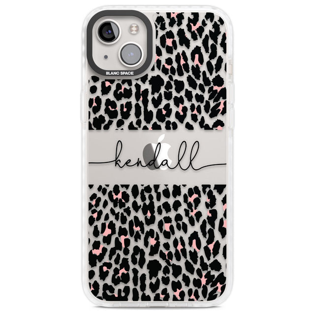 Personalised Pink & Cursive Leopard Spots Custom Phone Case iPhone 14 Plus / Impact Case Blanc Space