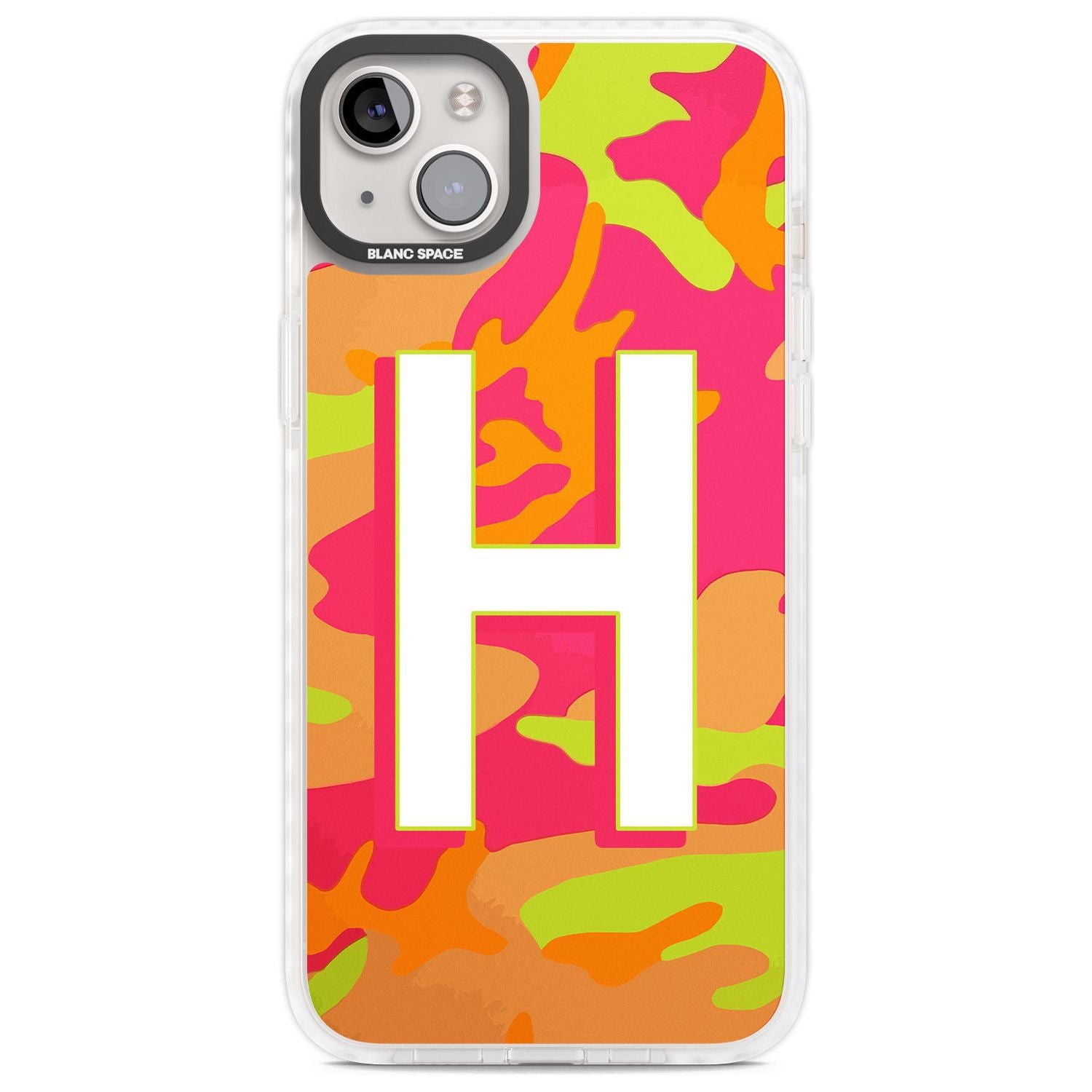 Personalised Bright Neon Camo Solid Monogram Custom Phone Case iPhone 14 Plus / Impact Case Blanc Space