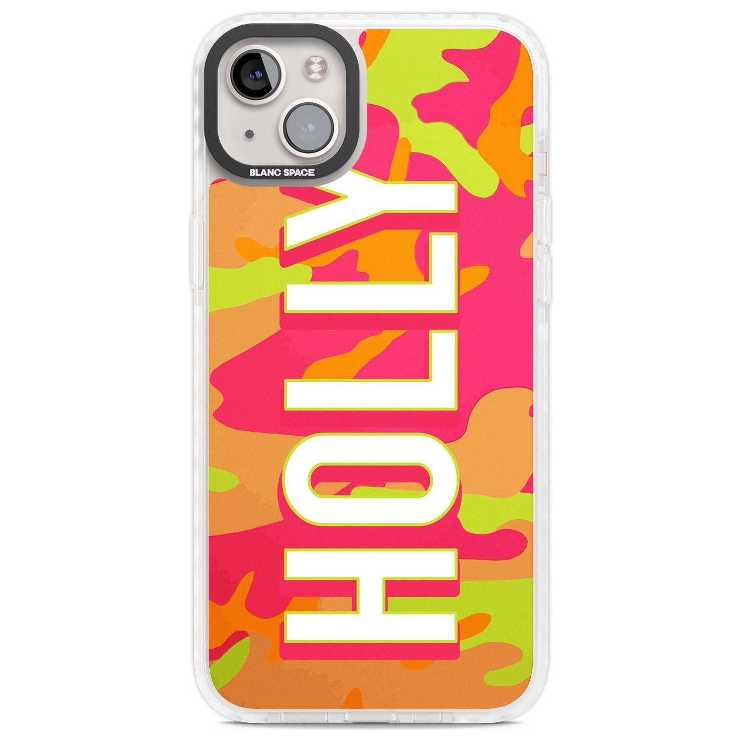 Personalised Colourful Neon Camo Custom Phone Case iPhone 14 Plus / Impact Case Blanc Space