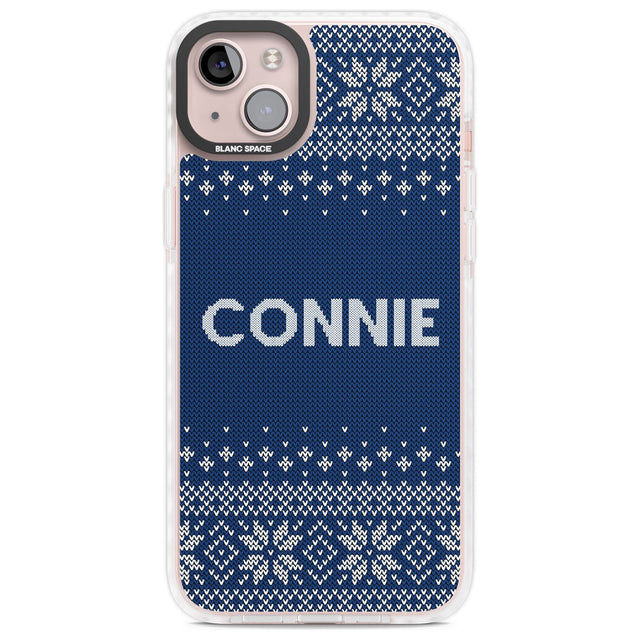 Personalised Blue Christmas Knitted Jumper Custom Phone Case iPhone 14 Plus / Impact Case Blanc Space