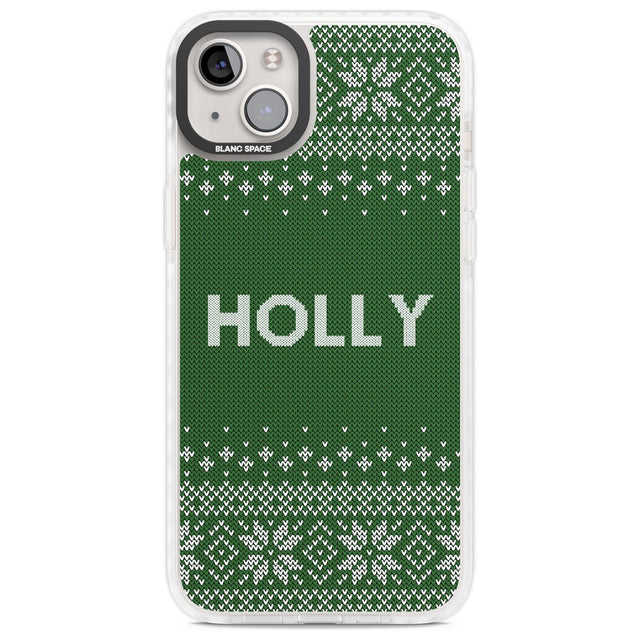 Personalised Green Christmas Knitted Jumper Custom Phone Case iPhone 14 Plus / Impact Case Blanc Space