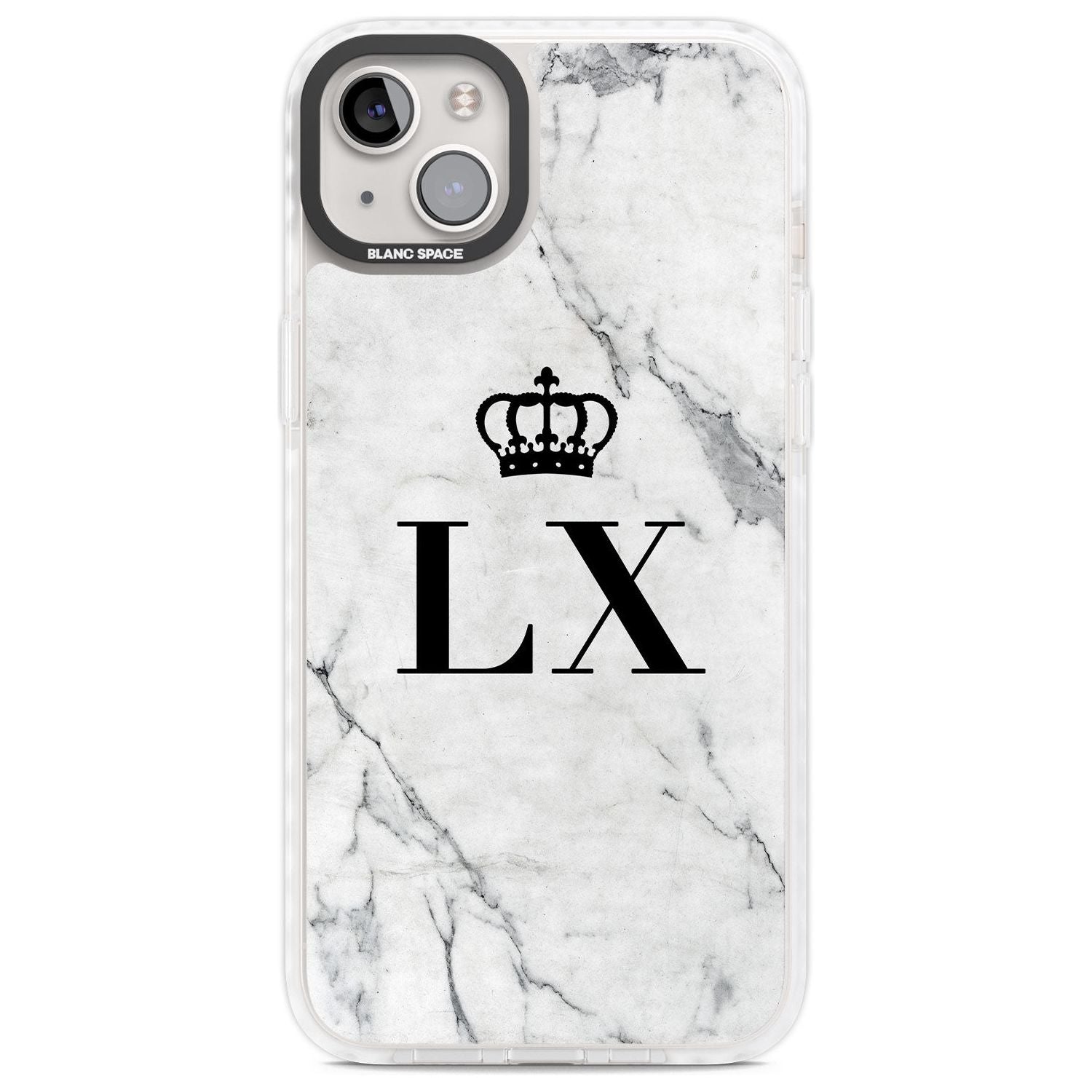 Personalised Initials with Crown on White Marble Custom Phone Case iPhone 14 Plus / Impact Case Blanc Space