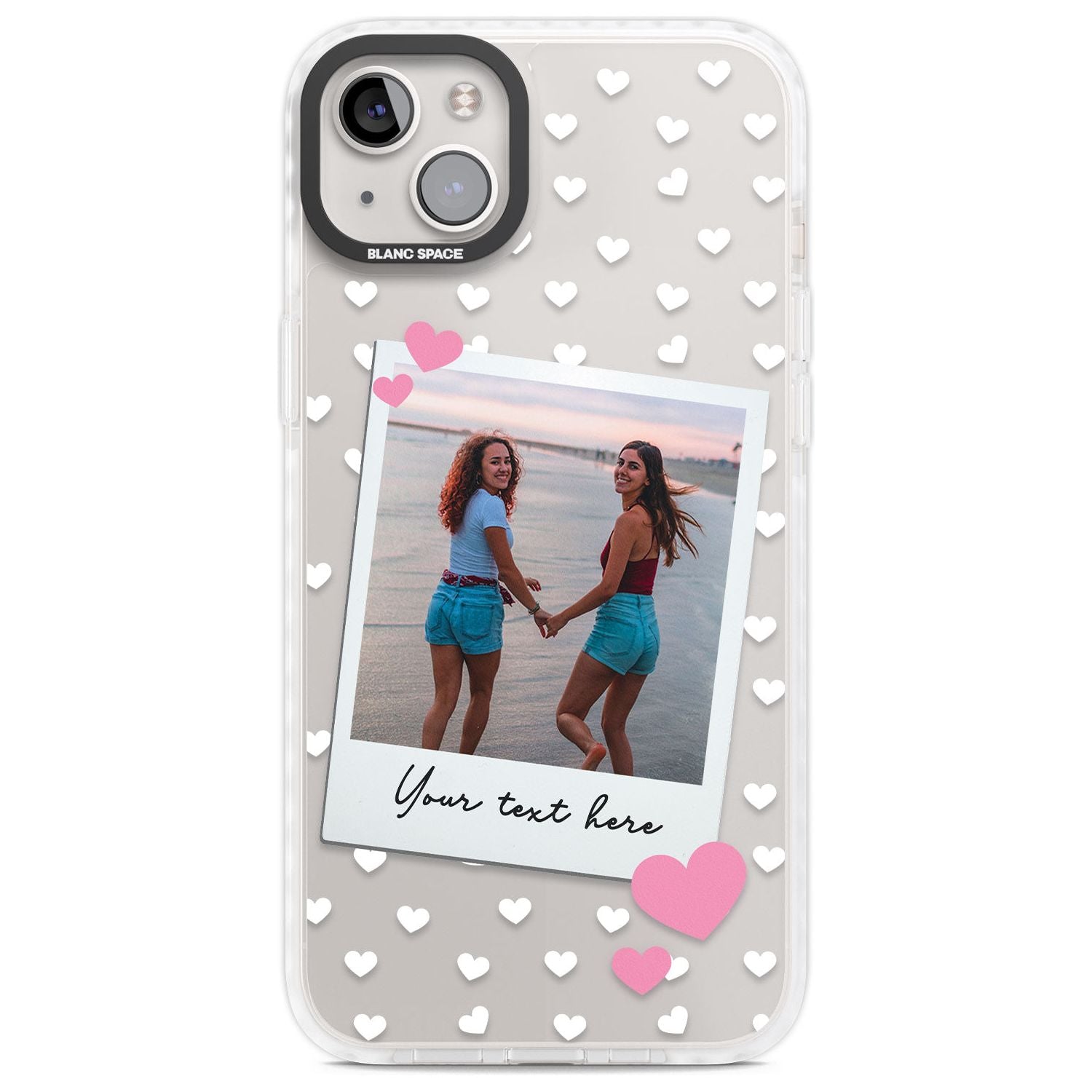 Personalised Instant Film & Hearts Photo Custom Phone Case iPhone 14 Plus / Impact Case Blanc Space