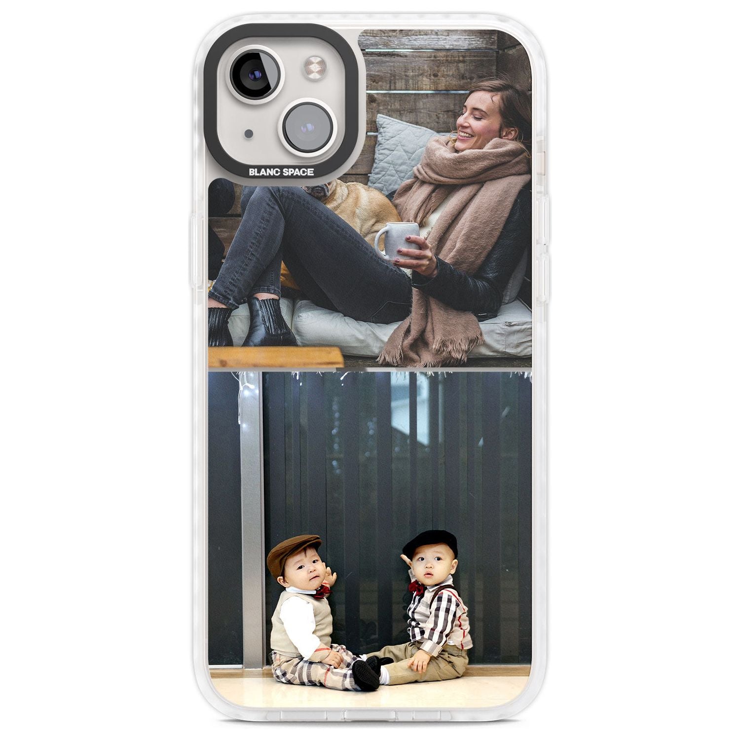 Personalised 2 Photo Grid Custom Phone Case iPhone 14 Plus / Impact Case Blanc Space