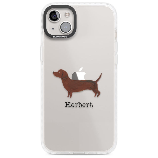 Personalised Hand Painted Sausage Dog Custom Phone Case iPhone 14 Plus / Impact Case Blanc Space