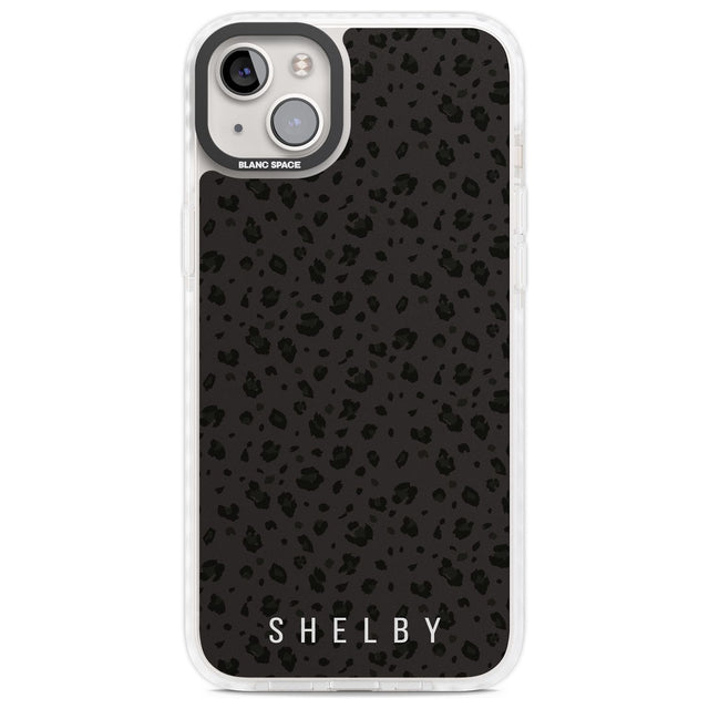 Personalised Minimal Lettering Dark Leopard Custom Phone Case iPhone 14 Plus / Impact Case Blanc Space