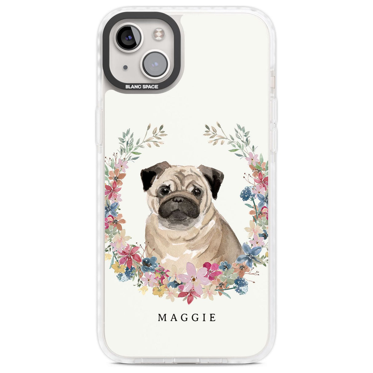 Personalised Pug - Watercolour Dog Portrait Custom Phone Case iPhone 14 Plus / Impact Case Blanc Space