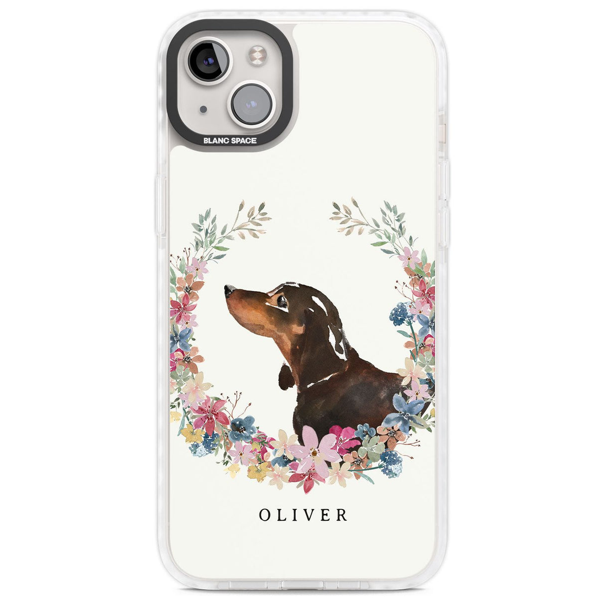 Personalised Black & Tan Dachshund - Watercolour Dog Portrait Custom Phone Case iPhone 14 Plus / Impact Case Blanc Space