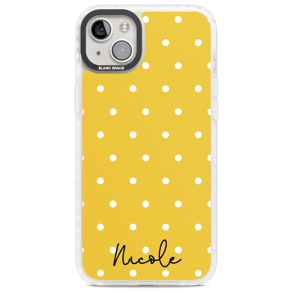 Personalised Yellow Polka Dot Custom Phone Case iPhone 14 Plus / Impact Case Blanc Space