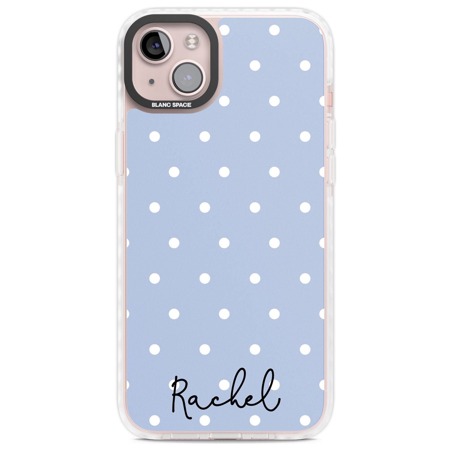 Personalised Simple Light Blue Dots Custom Phone Case iPhone 14 Plus / Impact Case Blanc Space