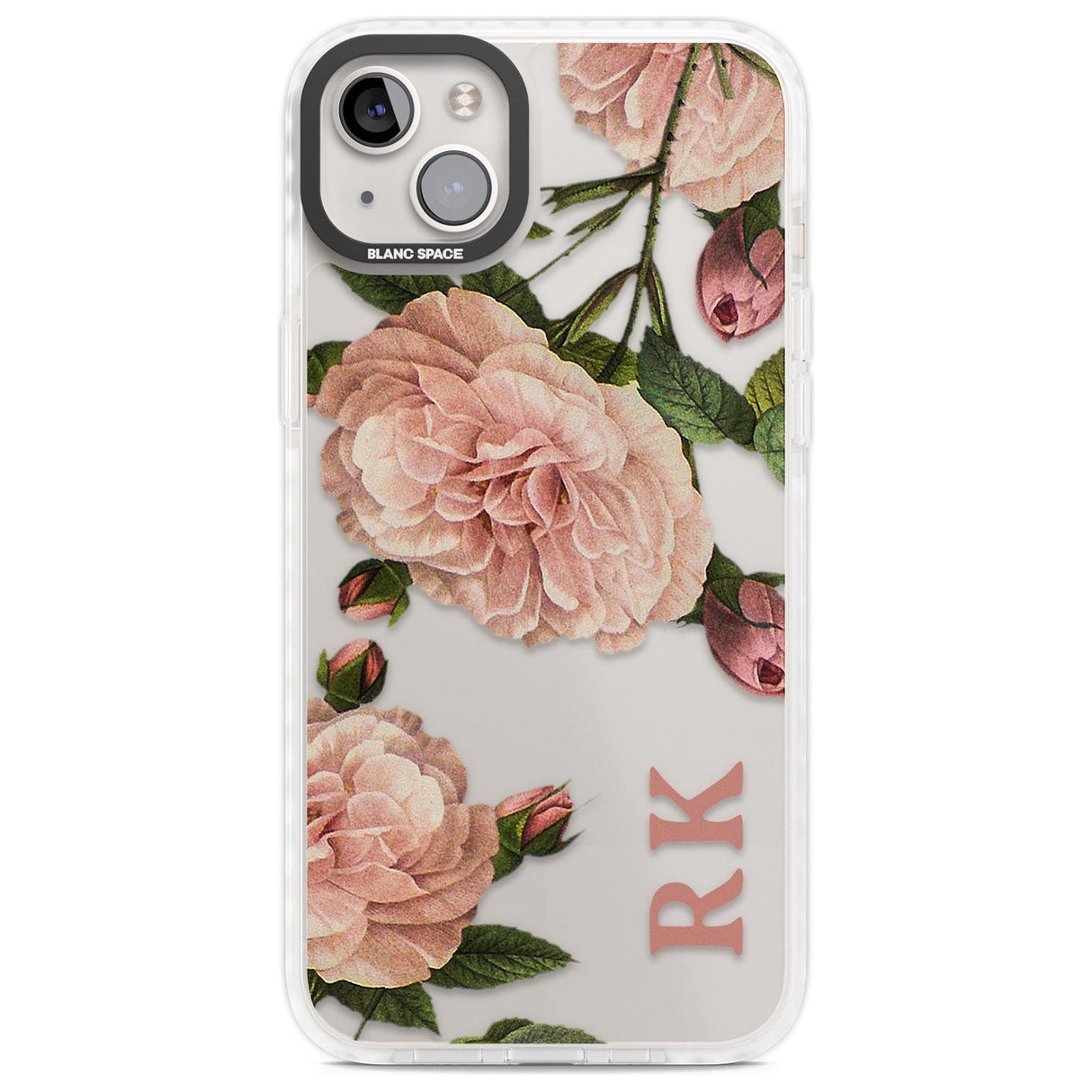 Personalised Clear Vintage Floral Pale Pink Peonies Custom Phone Case iPhone 14 Plus / Impact Case Blanc Space