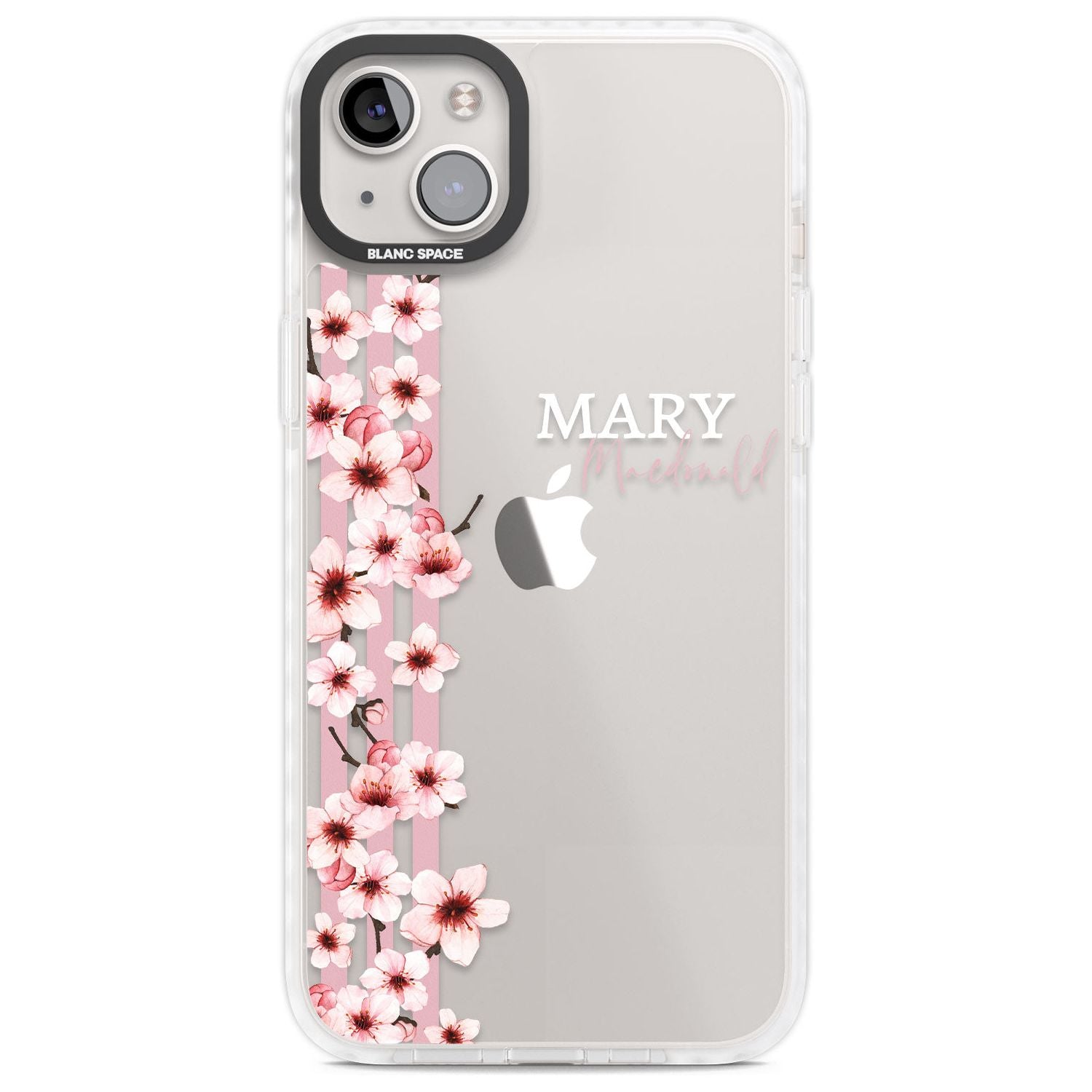 Personalised Cherry Blossoms & Stripes Custom Phone Case iPhone 14 Plus / Impact Case Blanc Space