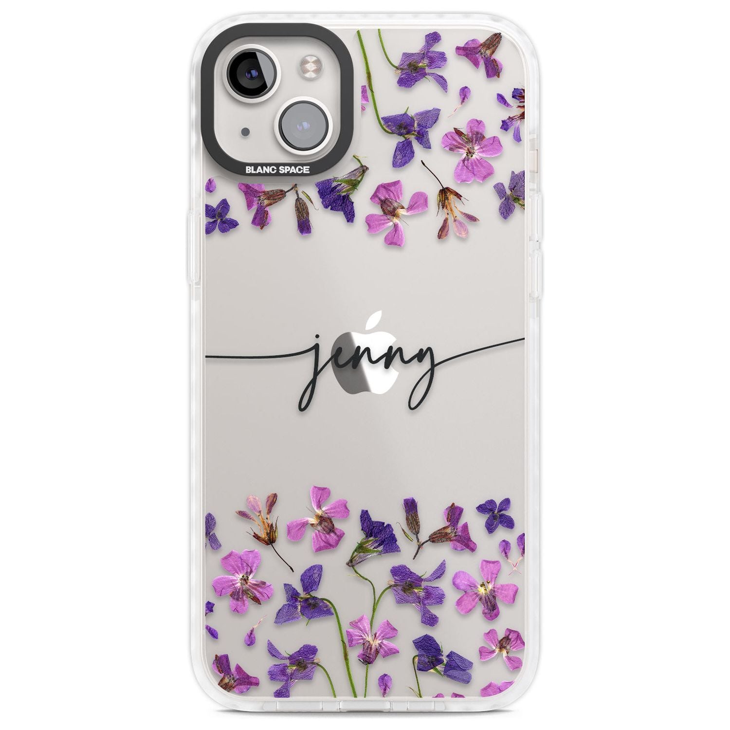 Personalised Purple Violets Custom Phone Case iPhone 14 Plus / Impact Case Blanc Space