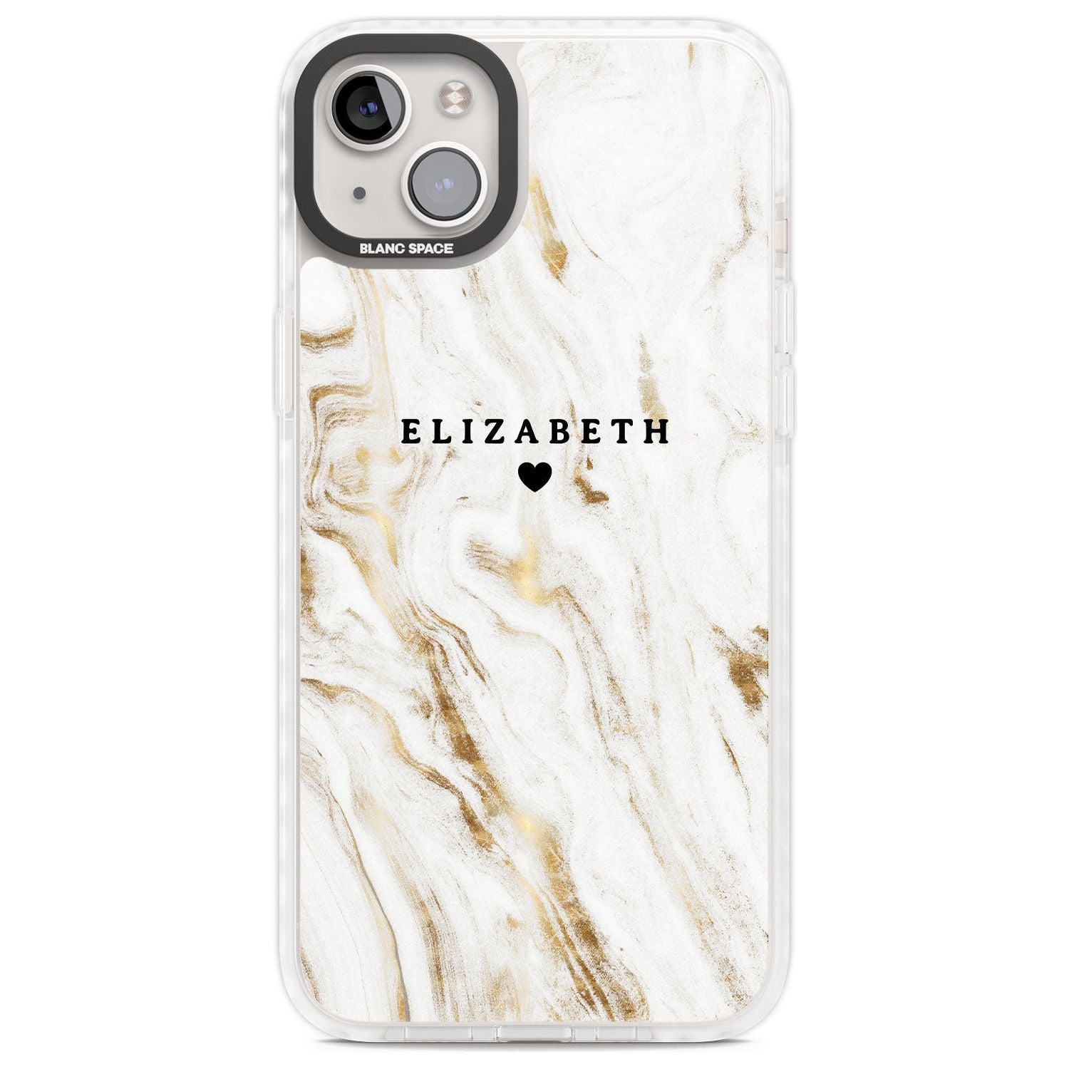 Personalised White & Gold Swirl Marble Custom Phone Case iPhone 14 Plus / Impact Case Blanc Space