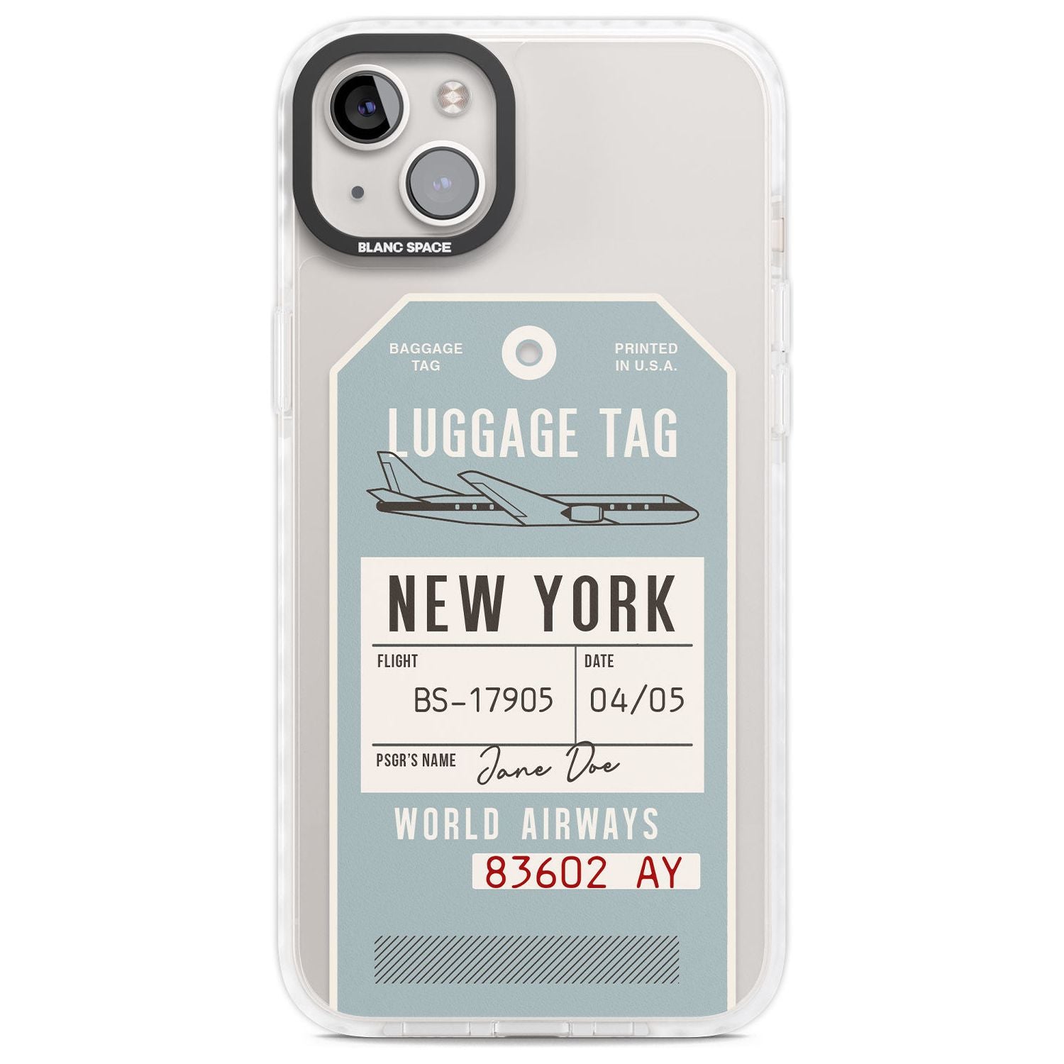 Personalised Vintage USA Luggage Tag Custom Phone Case iPhone 14 Plus / Impact Case Blanc Space