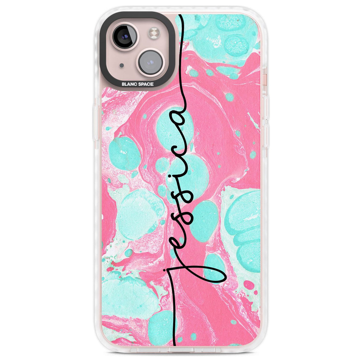Personalised Turquoise & Pink - Marbled Custom Phone Case iPhone 14 Plus / Impact Case Blanc Space