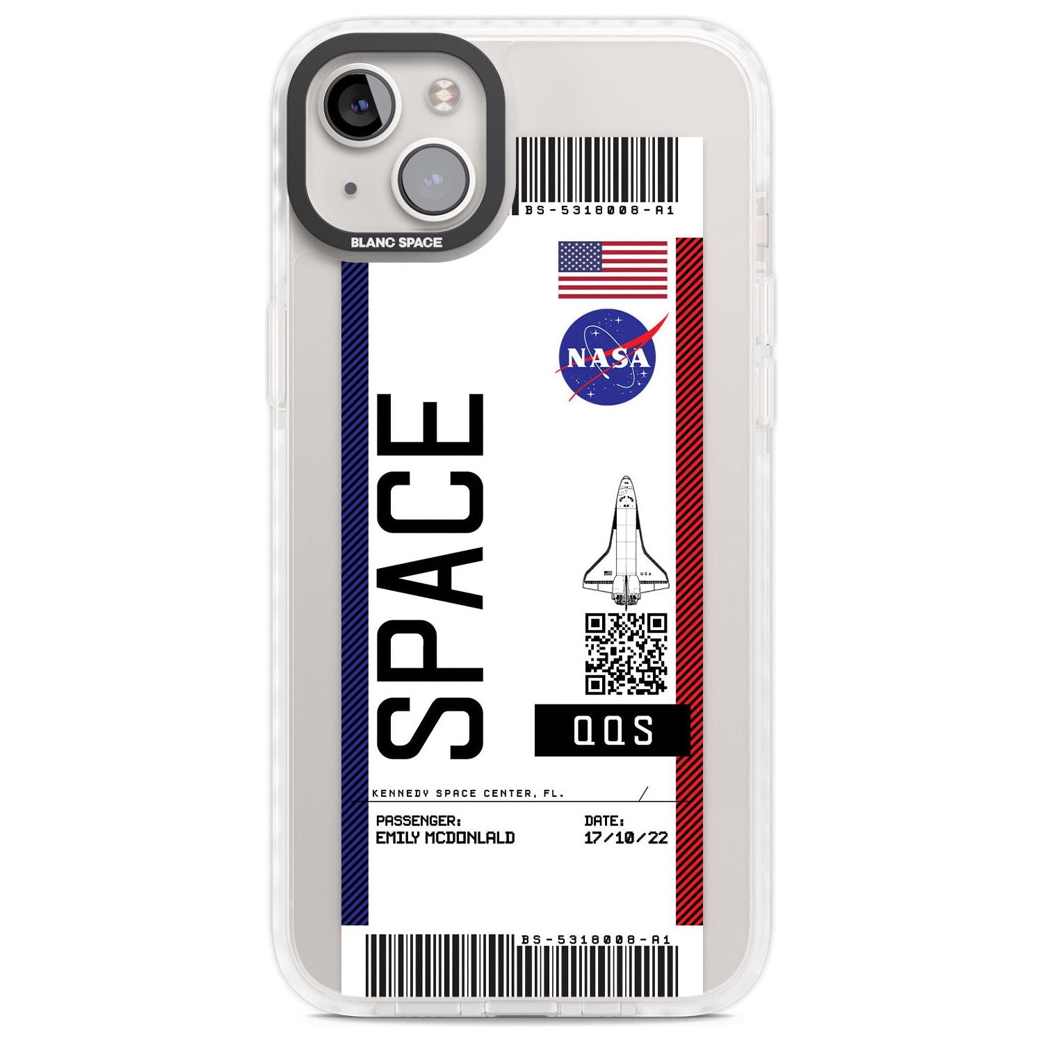 Personalised NASA Boarding Pass (Light) Custom Phone Case iPhone 14 Plus / Impact Case Blanc Space