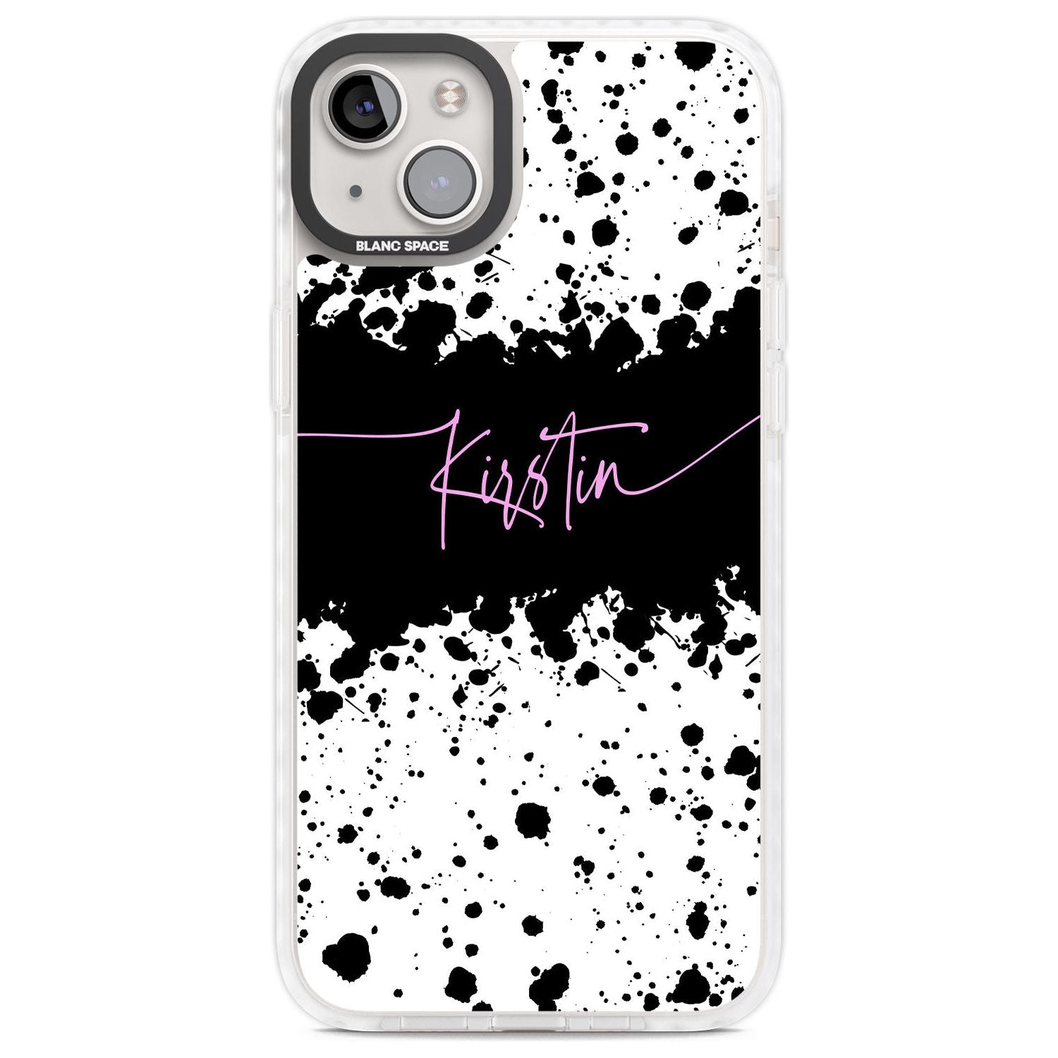Personalised Black & White Paint Splatters Custom Phone Case iPhone 14 Plus / Impact Case Blanc Space